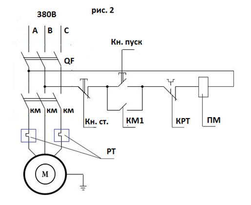 Схема подключения магнитного пускателя через кнопочный пост на две кнопки “пуск” и “стоп”. инструкция