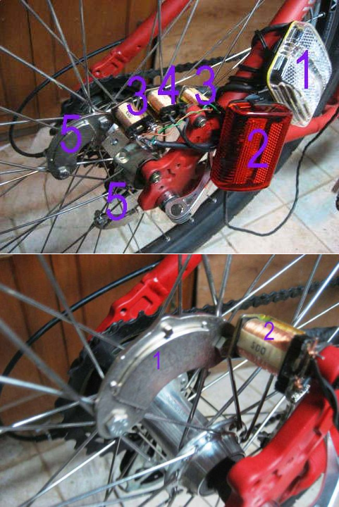 Генератором, использующимся на велосипедах для питания задних фонарей и передней фары, является динамо-машина БутылочнаяВтулочная
