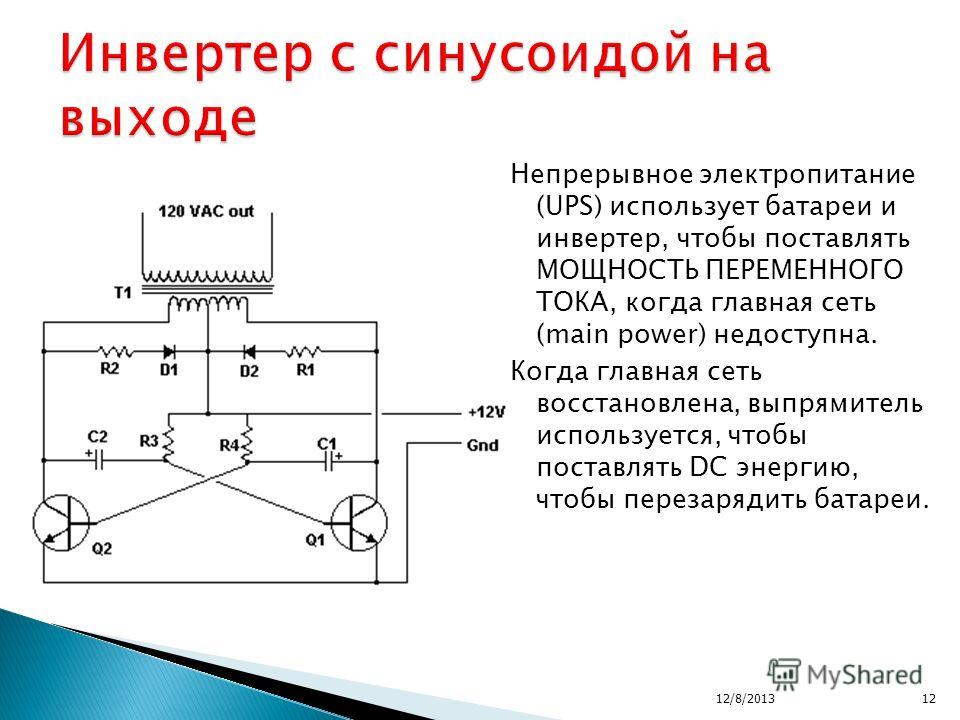 Преобразование постоянного тока в переменный презентация