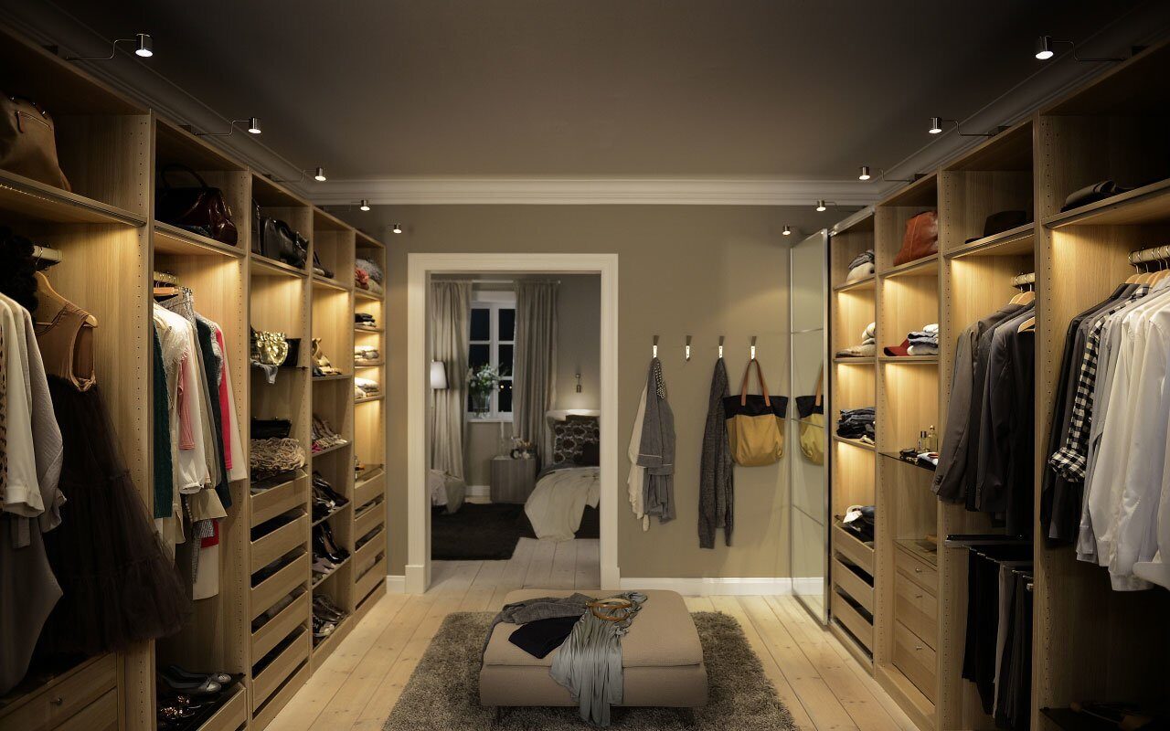 Освещение в гардеробной: подсветка в комнате, какие светильники выбрать, идеи света для гардероба