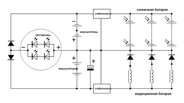 Схема солнечного фонарика